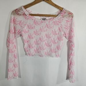 Pink and White Long Sleeve Fitted Crop Blouse